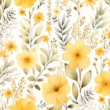 Yellow watercolor botanical digital paper floral