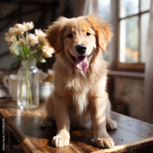 Adorable Golden Retriever Puppy with a Smile AI Generated