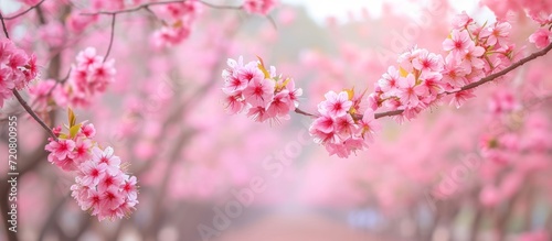 Captivating Pink Blossoms Fill the Streets  Sidewalks  and Sides with Effervescent Beauty