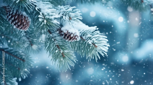Winter Forest Christmas Magic  Snowfall on Blue Spruce Fir Tree Branches AI Generated