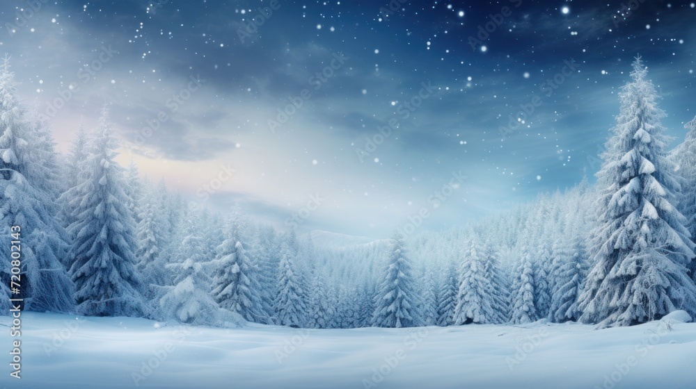 Winter Wonderland: Snow-Covered Fir Trees in a Beautiful Forest AI Generated