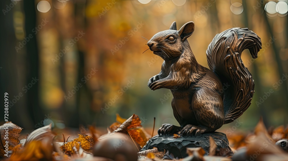 Bronze animals in autumn forest
