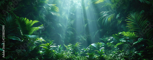 dark jungle environment with some tall plants on it, in the style of realistic usage of light and color © Serega