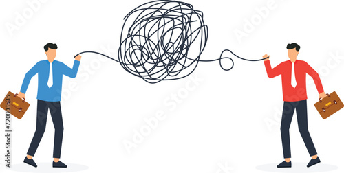 Businessman Solving untangle thoughts and negative thoughts and confusion from work concept,

