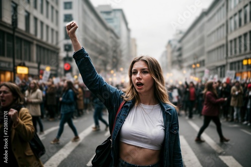 The image captures the passionate spirit of a young protester in the USA, embodying the energy and determination of those advocating for social change and justice.