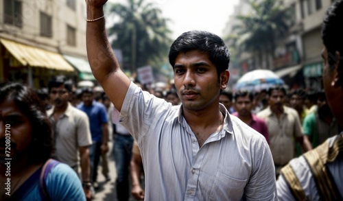 The image captures the passionate spirit of a young protester in the USA, embodying the energy and determination of those advocating for social change and justice.