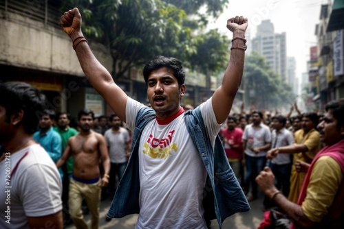 The image captures the passionate spirit of a young protester in the USA, embodying the energy and determination of those advocating for social change and justice.