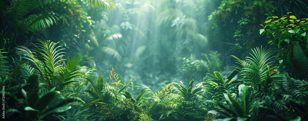 dark jungle environment with some tall plants on it, in the style of realistic usage of light and color