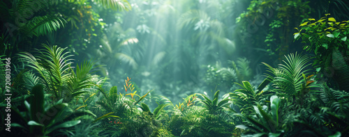 dark jungle environment with some tall plants on it, in the style of realistic usage of light and color © Serega