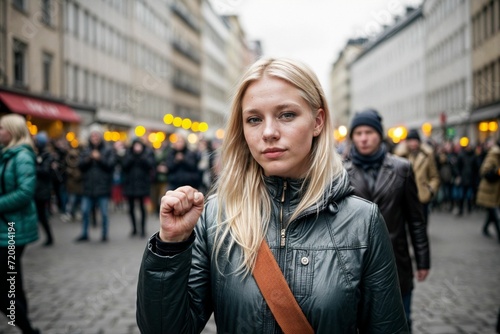 The image captures the passionate spirit of a young protester in the USA, embodying the energy and determination of those advocating for social change and justice.