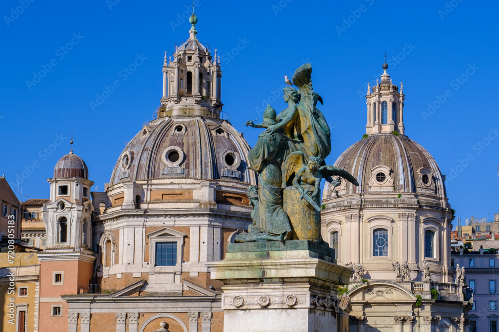 Santa Maria di Loreto, Church of the Most Holy Name of Mary and Il Pensiero statue at Trajan's Forum
