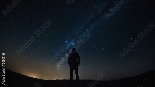Silhouette of a man watching the dark starry sky