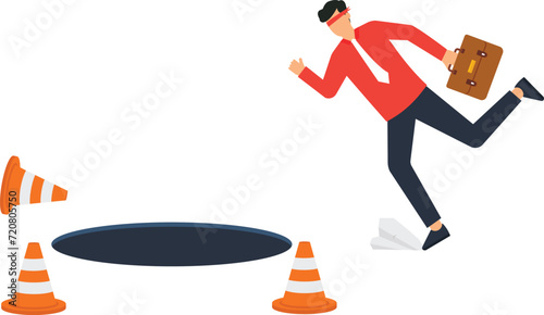 Failure or mistake accident or surprise problem that impact business concept, Businessman with his bag stumble falling on the road  concept,
 photo