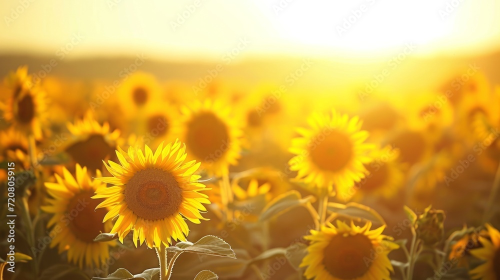 Fototapeta premium Sunflowers in a golden field, creating a bright and warm natural background generative ai