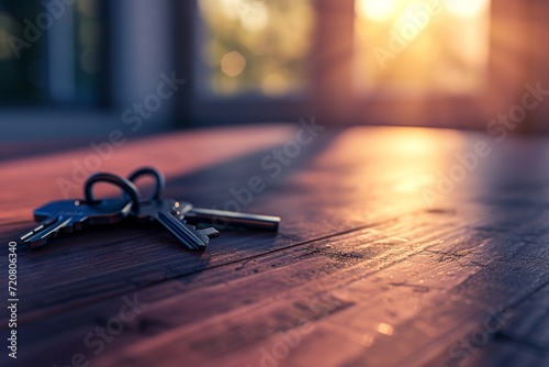 As the sun rose, the wooden key and scissors sat on the table, a silent reminder of the tools that were once used to create and unlock new possibilities within the confines of the indoor space photo