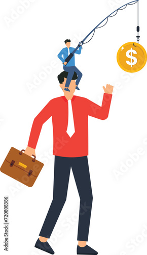 Financial fraud and illegal investment scam or ponzi scheme stealing money from greedy people, Businessman investor running to catch money US Dollar sign with phishing concept,
