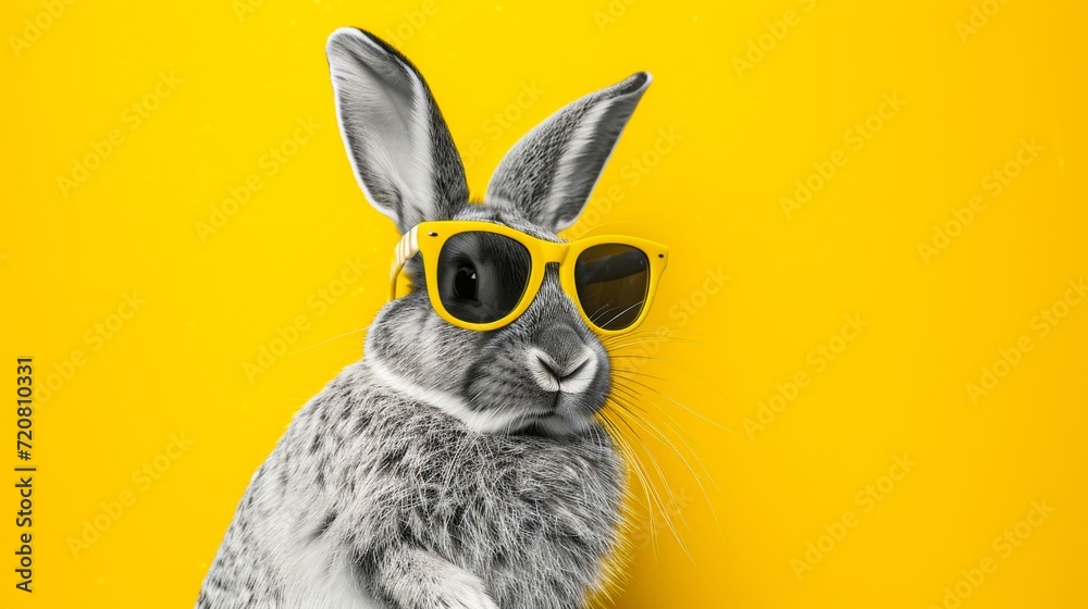 A fashionable bunny sporting stylish shades adds a touch of wildness to the domesticated world