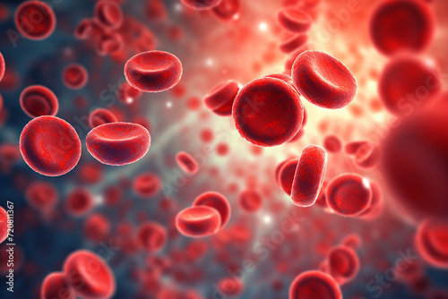 3D illustration of red blood cells in a vein.