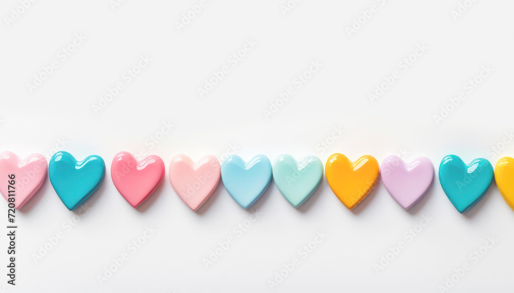 Cute shiny hearts with copy space on white