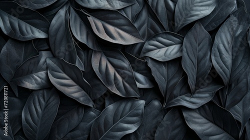 Black abstract leaf textures tropical leaves background. generative ai