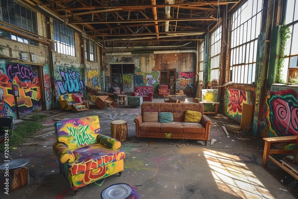 Abandoned urban factory turned into a graffiti art haven
