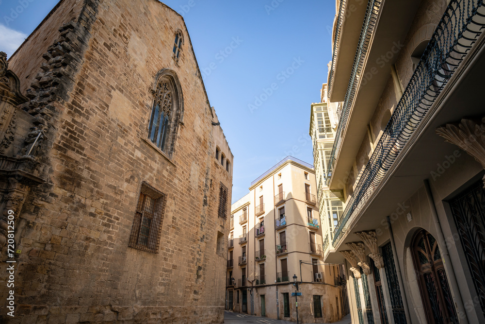 a street with traditional architecture in Tortosa, comarca of Baix Ebre, Province of Tarragona, Catalonia, Spain