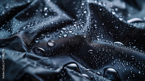 Close up picture of waterproof fabric with water droplets on the fabric photo