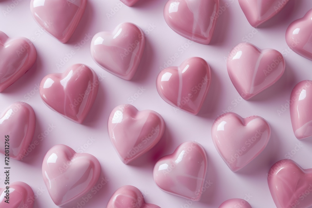Valentine's day background with pink candy hearts on a pink background