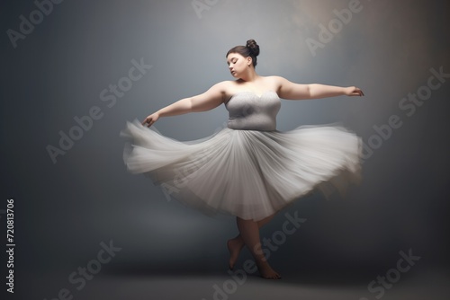 Plus size body positive ballerina in a white tutu embodies the dreams of dancers of all sizes