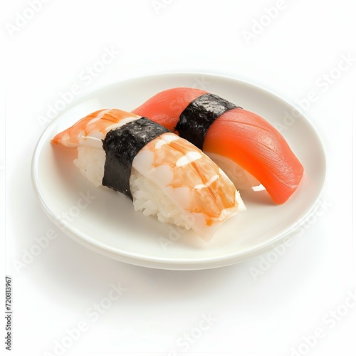 Classic Nigiri Sushi Selection on White Plate. Generative ai