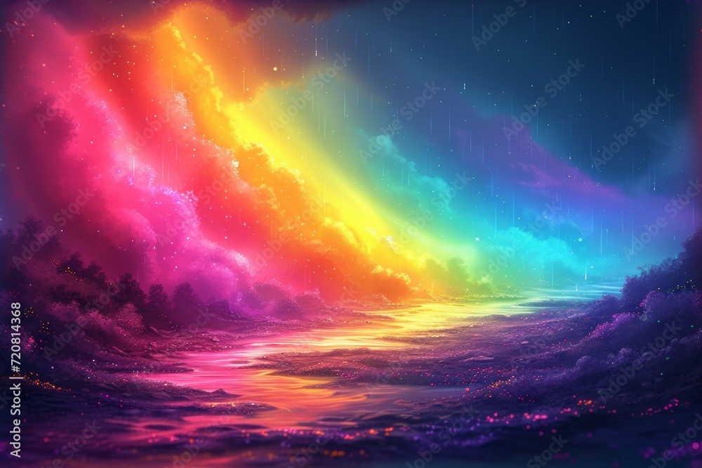 Rainbow Enlightenment. Escape to Reality series. Abstract arrangement of surreal sunset sunrise colors and textures on the subject of landscape painting,