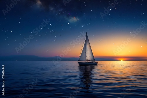 Moonlight sailboat cruise with starry night sky
