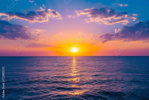 Spectacular sunset over ocean horizon