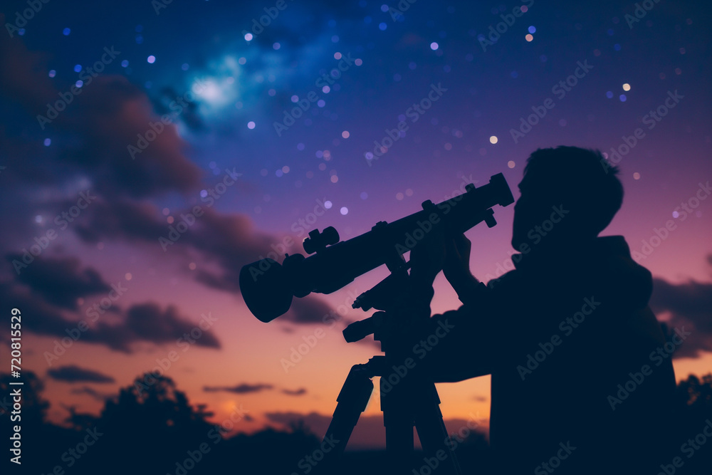 Enthusiast setting up telescopes and observing the night sky during an astronomy club gathering