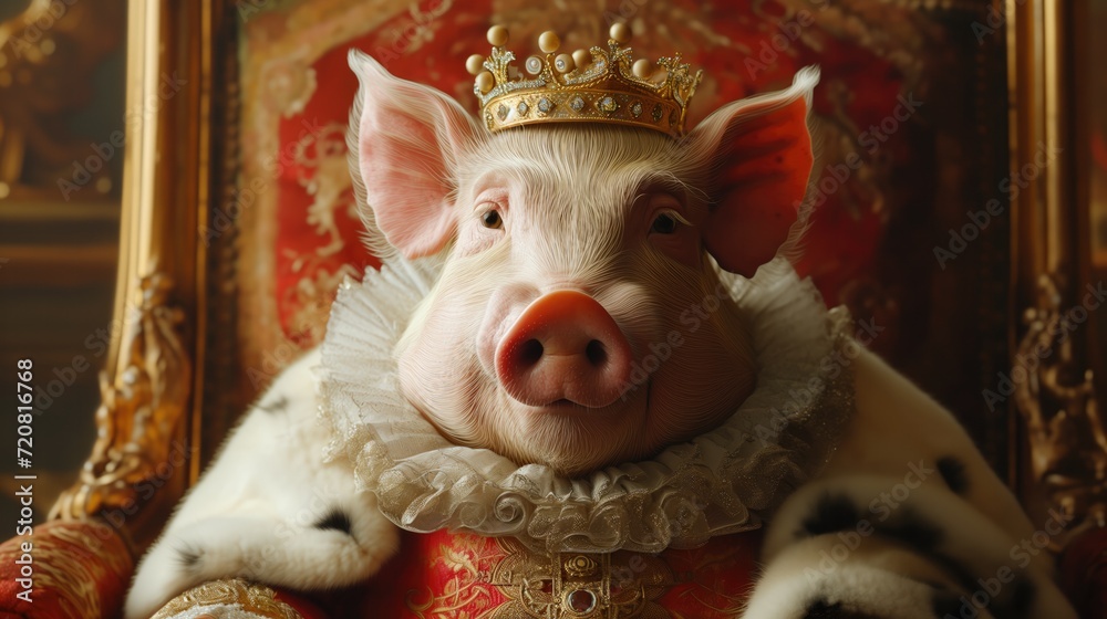 Renaissance portrait of anthropomorphic medieval royal pig queen ...