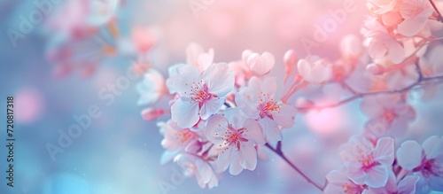 Cherry Blossom Flowers Blooming in Blur: A Serene Nature Background with Cherry Blossom Flowers Blooming in Blur