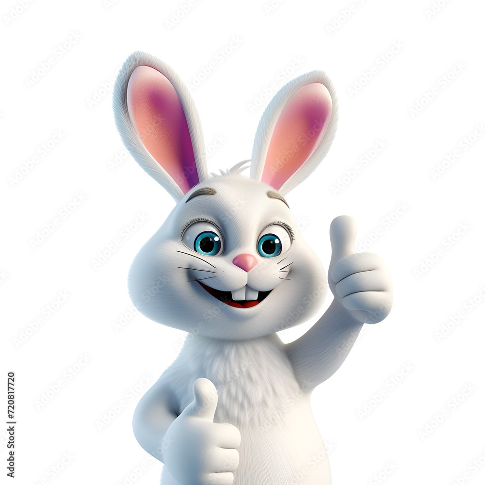 Fototapeta premium 3D Illustration of a Happy Cartoon Easter Bunny with Thumbs Up in Animation Style, Isolated on Transparent Background, PNG