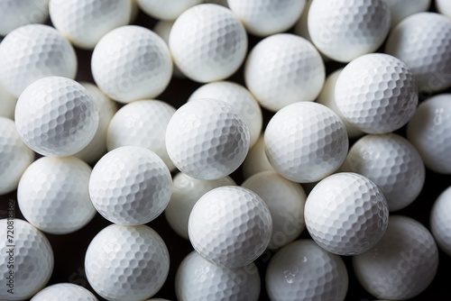 Close-up of white golf balls on a black background. Golf balls close-up. Generative AI