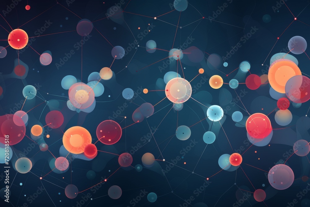 Graphic patterned background of atoms and molecules, using a cool and scientific palette to create a visually engaging and educational environment - obrazy, fototapety, plakaty 