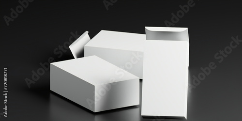 A Variety of Unsealed and Sealed Long Cardboard Packaging Boxes Mockup with a Black Background. mockup template for presenting your design ideas