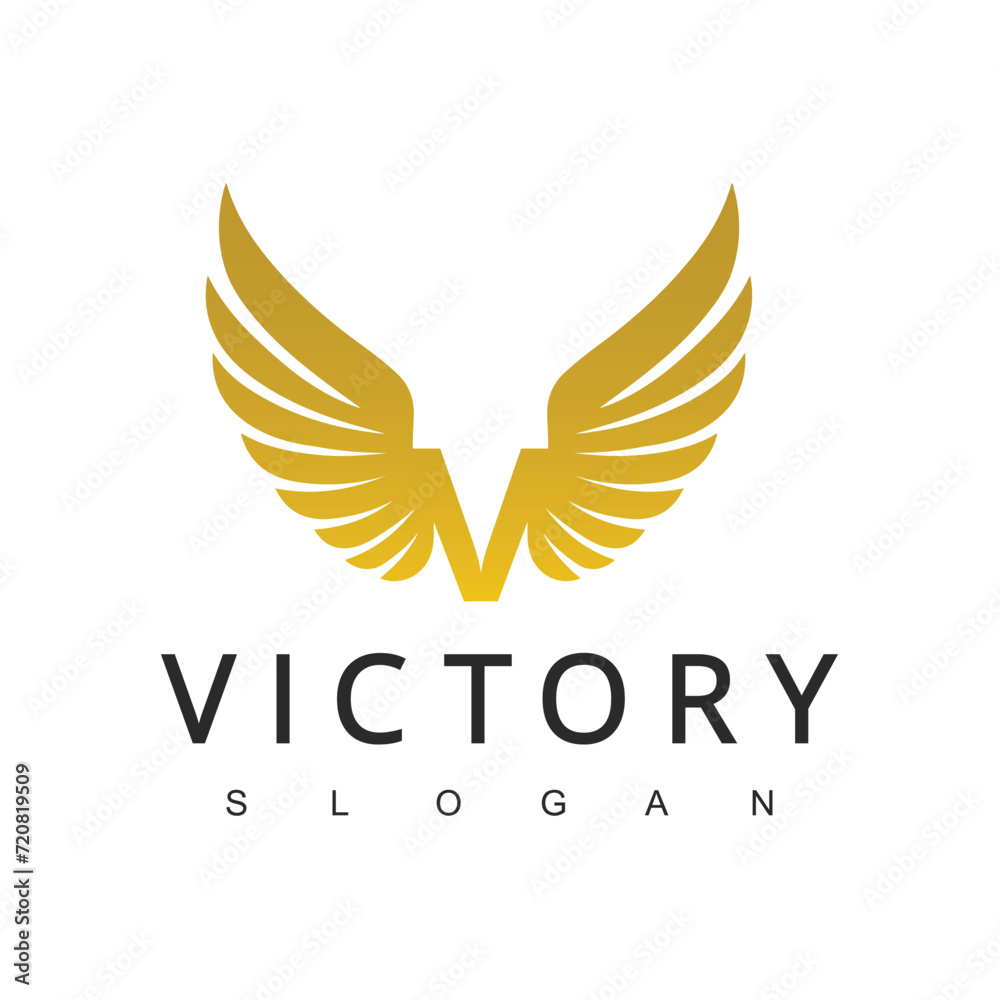 Golden Wingspan Bird, Initial Letter V for Victory Gold Luxury Premium Brand Logo Design Golden Wingspan Bird, Initial Letter V for Victory Gold Luxury Premium Brand Logo Design