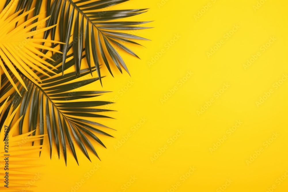 Tropical Palm Leaves on Yellow Background: Summer Concept AI Generated