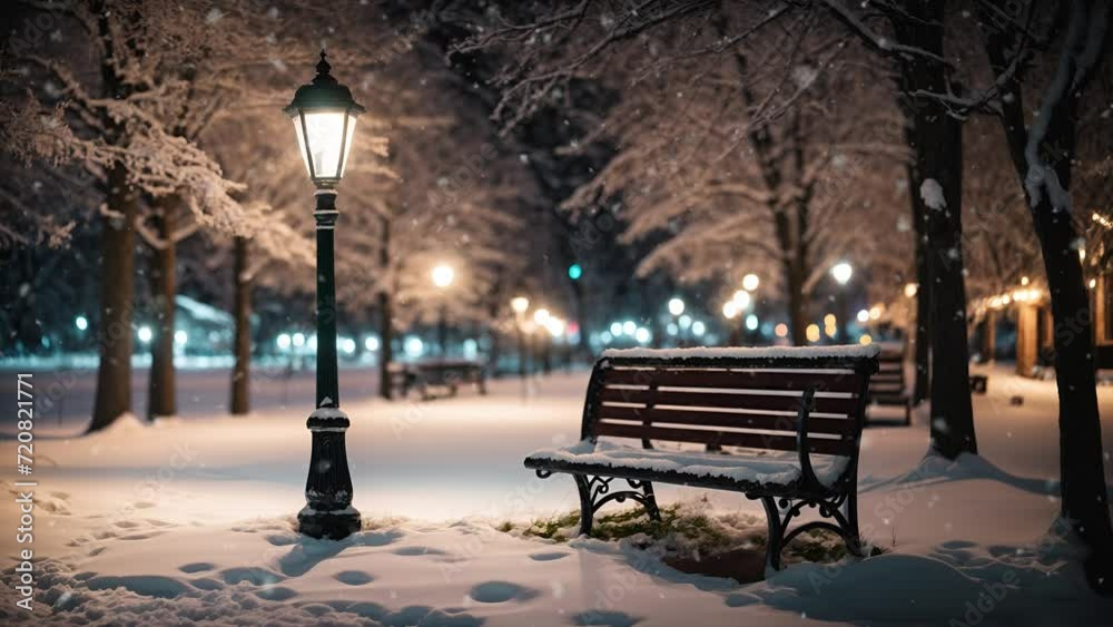 Winter Wonderland, Snow, Night, Sky, Aurora, Landscape Park, Bench, Scenery, Village, Wooden House, Castle, Nature Ambience, Outdoor, Night, Snowfall, Snow Falling, Loop Video 4K Background, AI Winter Wonderland, Snow, Night, Sky, Aurora, Landscape Park, Bench, Scenery, Village, Wooden House, Castle, Nature Ambience, Outdoor, Night, Snowfall, Snow Falling, Loop Video 4K Background, AI