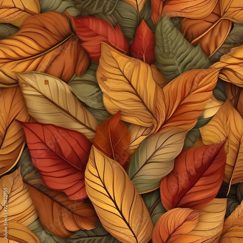 Abstract autumn leaves pattern in warm and rich hues Versatile and seasonal background for fall-themed designs or decor1