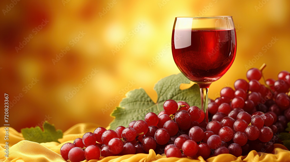 Glass of Red Wine Next to a Cluster of Grapes