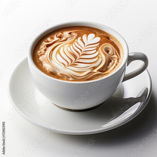 Top View of White Cup of Coffee and Latte Art AI Generated
