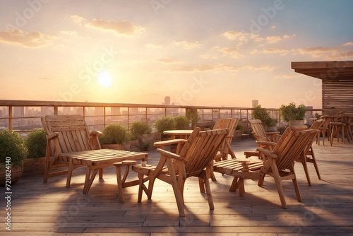 Rooftop with wooden chairs to relax at sunset © M. Faisal Riza