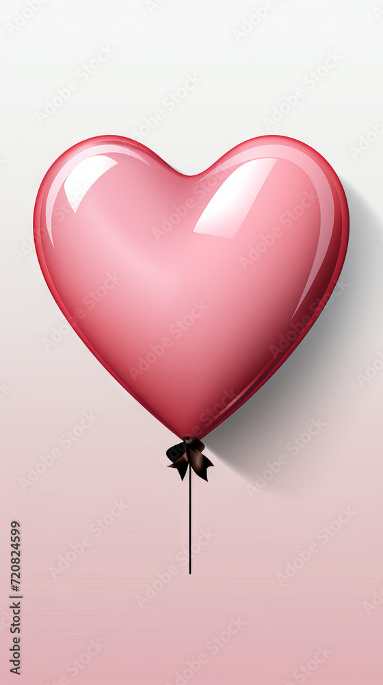 Glossy Pink Heart Balloon on a Light Background


