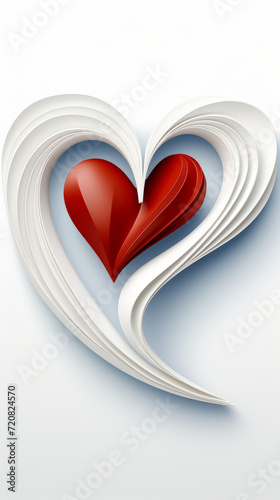 Abstract Red Heart with White Paper Swirls Design