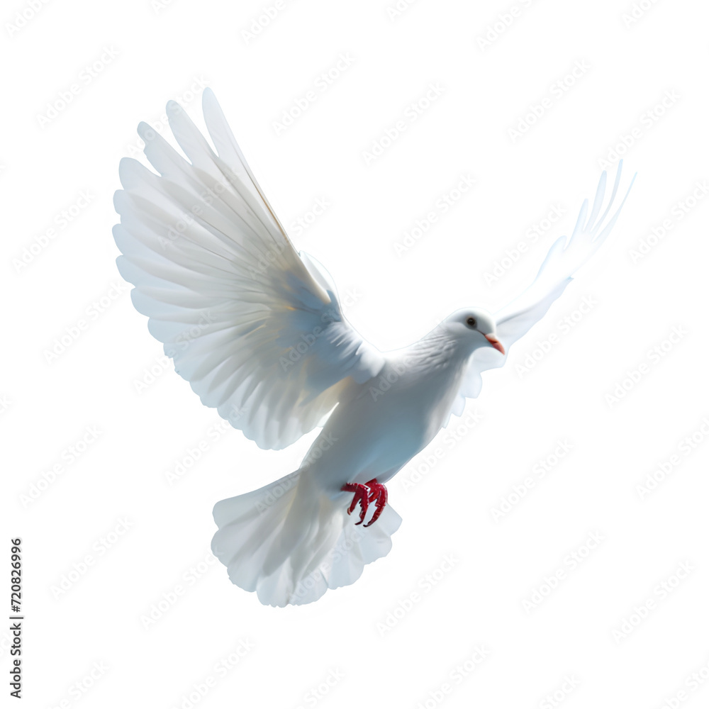 Obraz premium white dove flying isolated on transparent background ,flying pigeon png ,generative ai